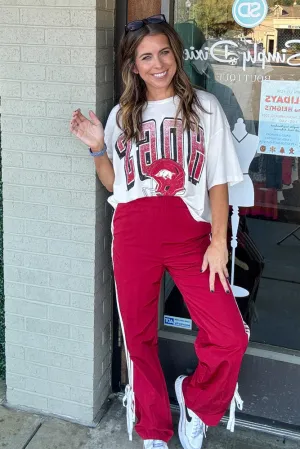 Straight Leg Striped Sweatpants-Burgundy