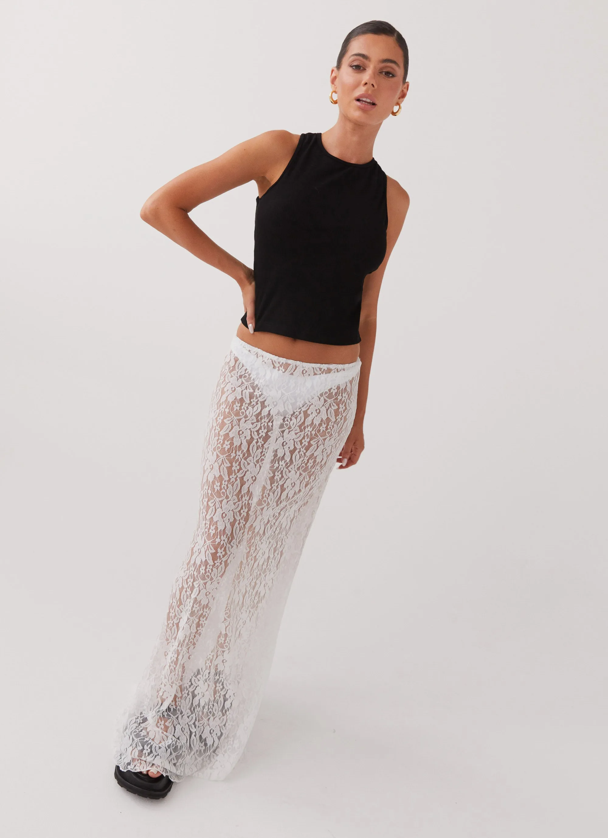 Sugar Sweet Lace Maxi Skirt - White