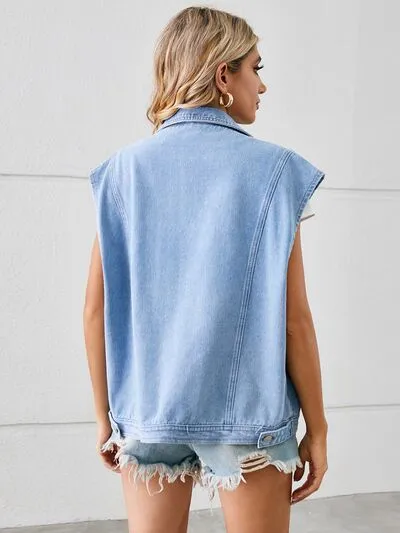 TEEK - Pocketed Sleeveless Denim Jacket