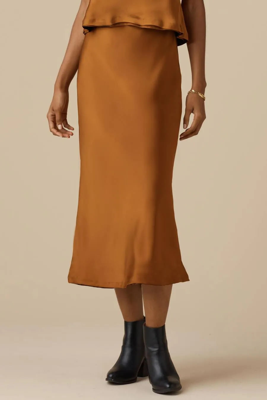 The Reversible Satin Midi Skirt