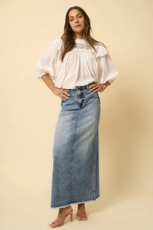 The Rita High Rise Flared Maxi Denim Skirt