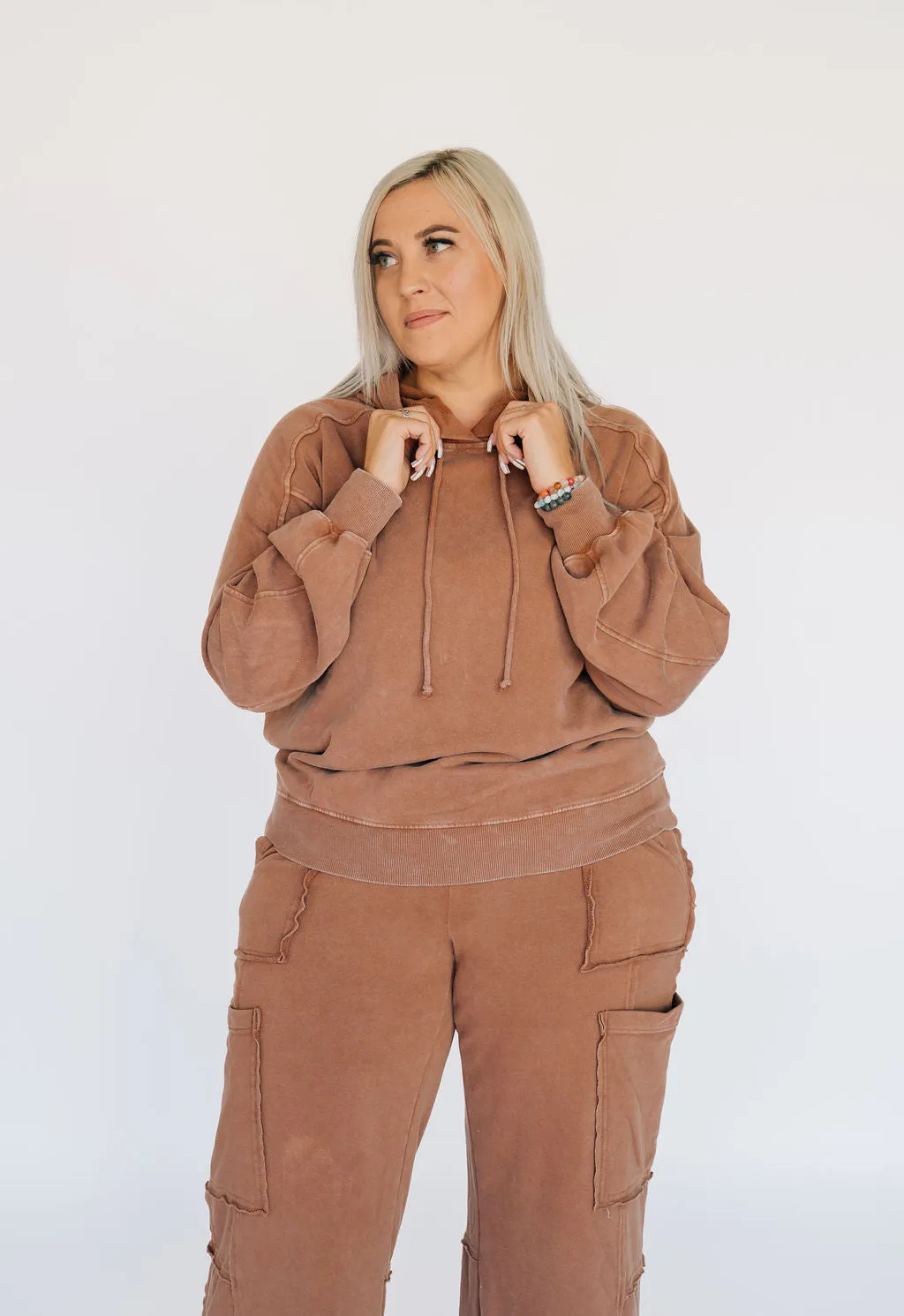 Vibing Seam Detail Oversized Hoodie - Chestnut