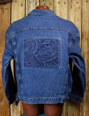 Vintage Cat Embossed Denim Jacket 90s 2XL