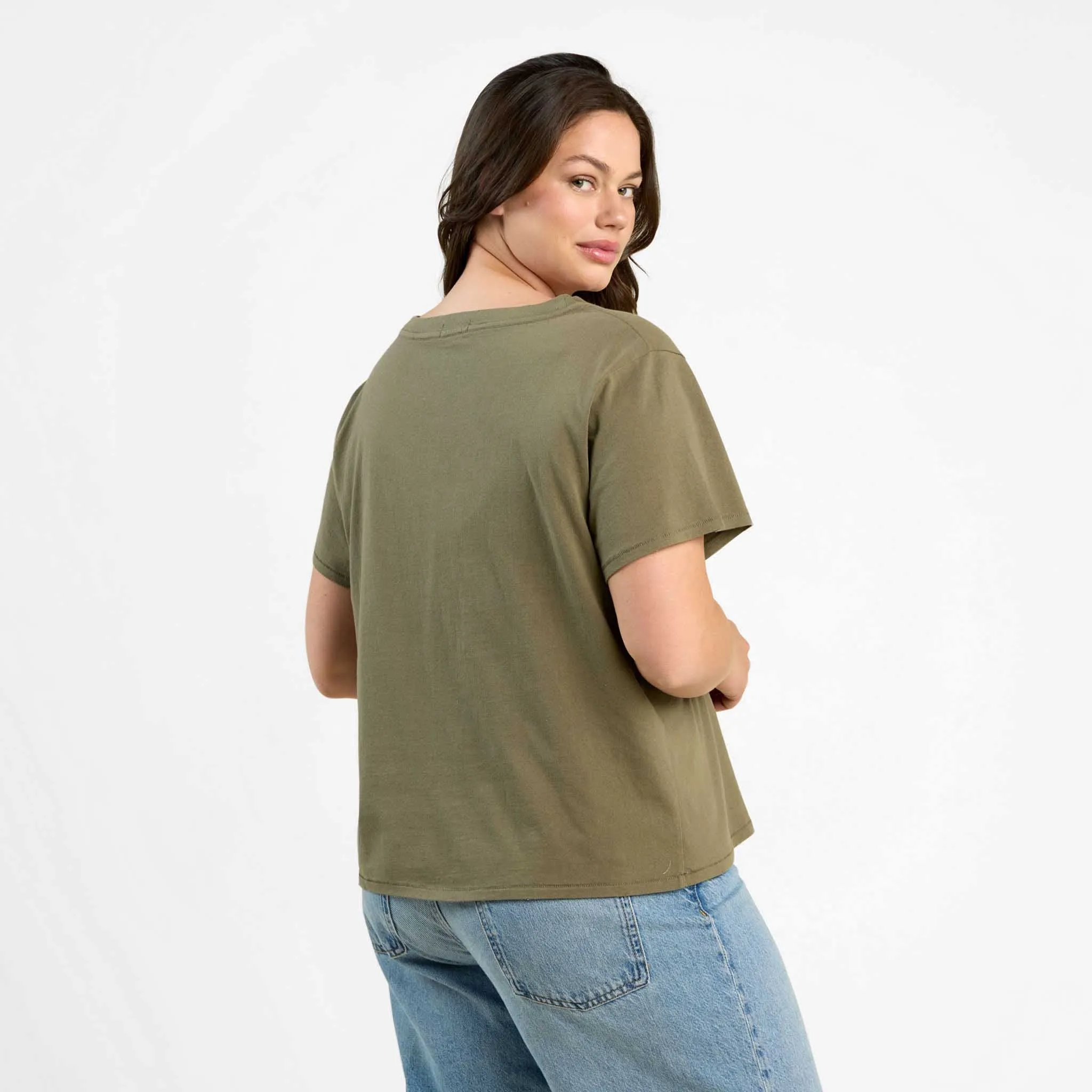 Vintage Cotton V-Neck Everyday T-Shirt | Olive