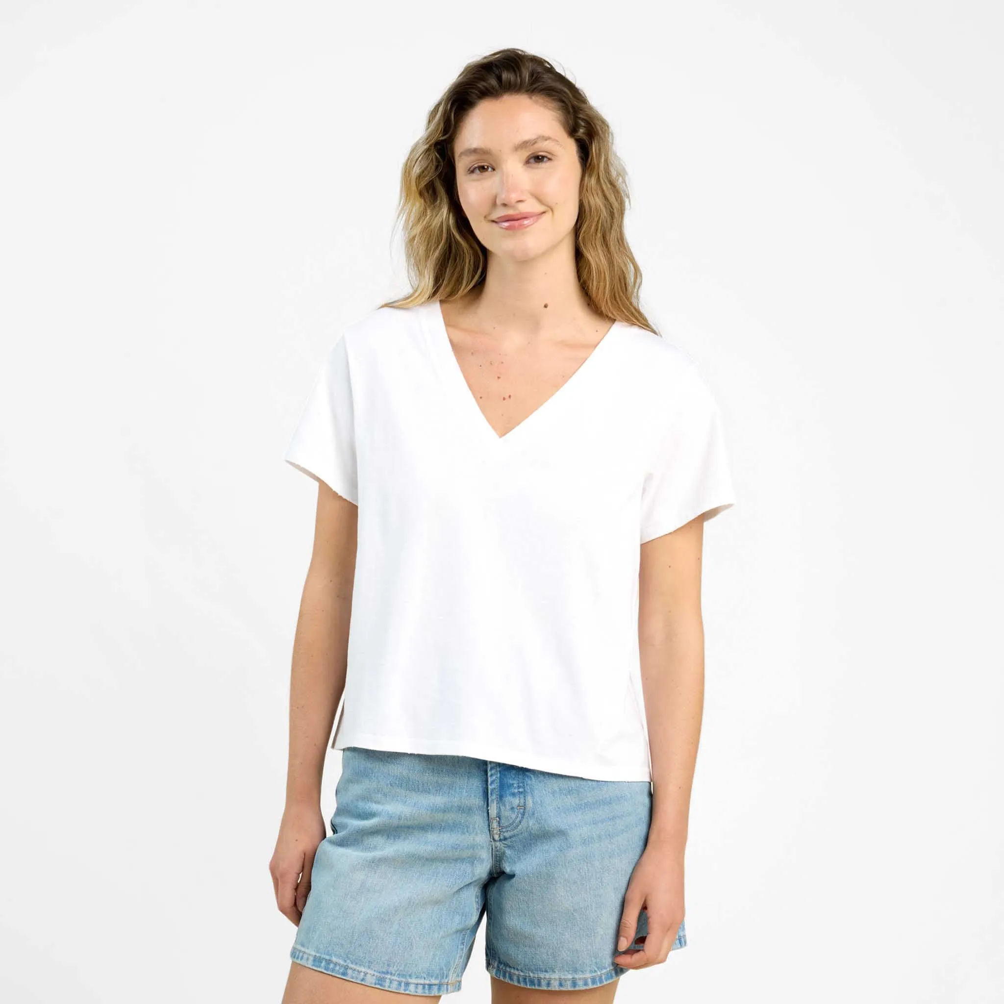 Vintage Cotton V-Neck Everyday T-Shirt | White