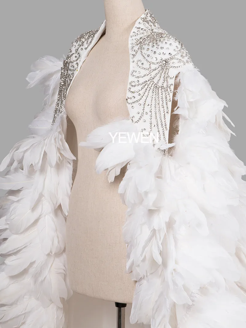 Vintage Feathers Beaded Cape Wedding Maternity Dress for Photograghy