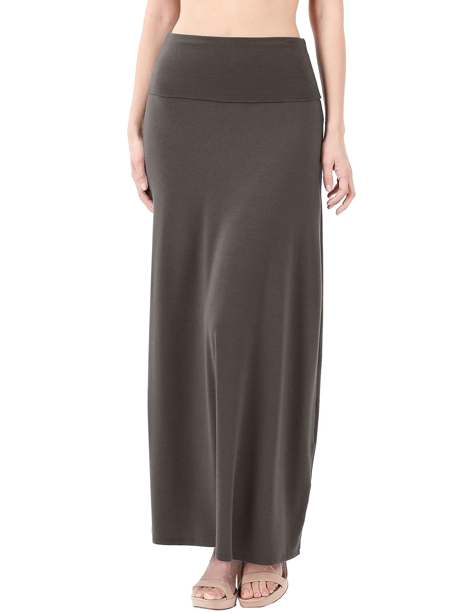 Womens Classic Maxi Skirt with Foldable Wide Waistband (S-3X)