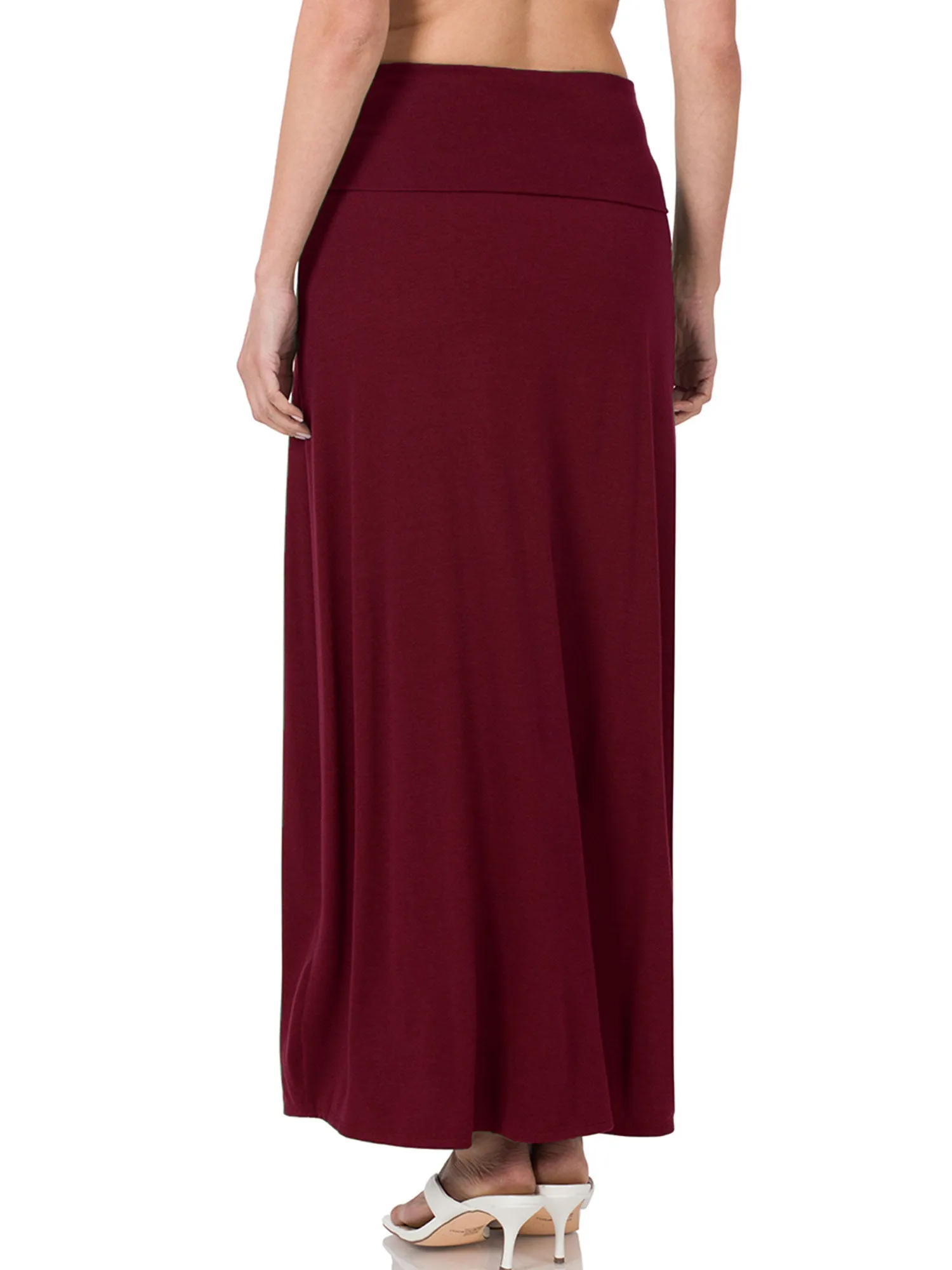 Womens Classic Maxi Skirt with Foldable Wide Waistband (S-3X)