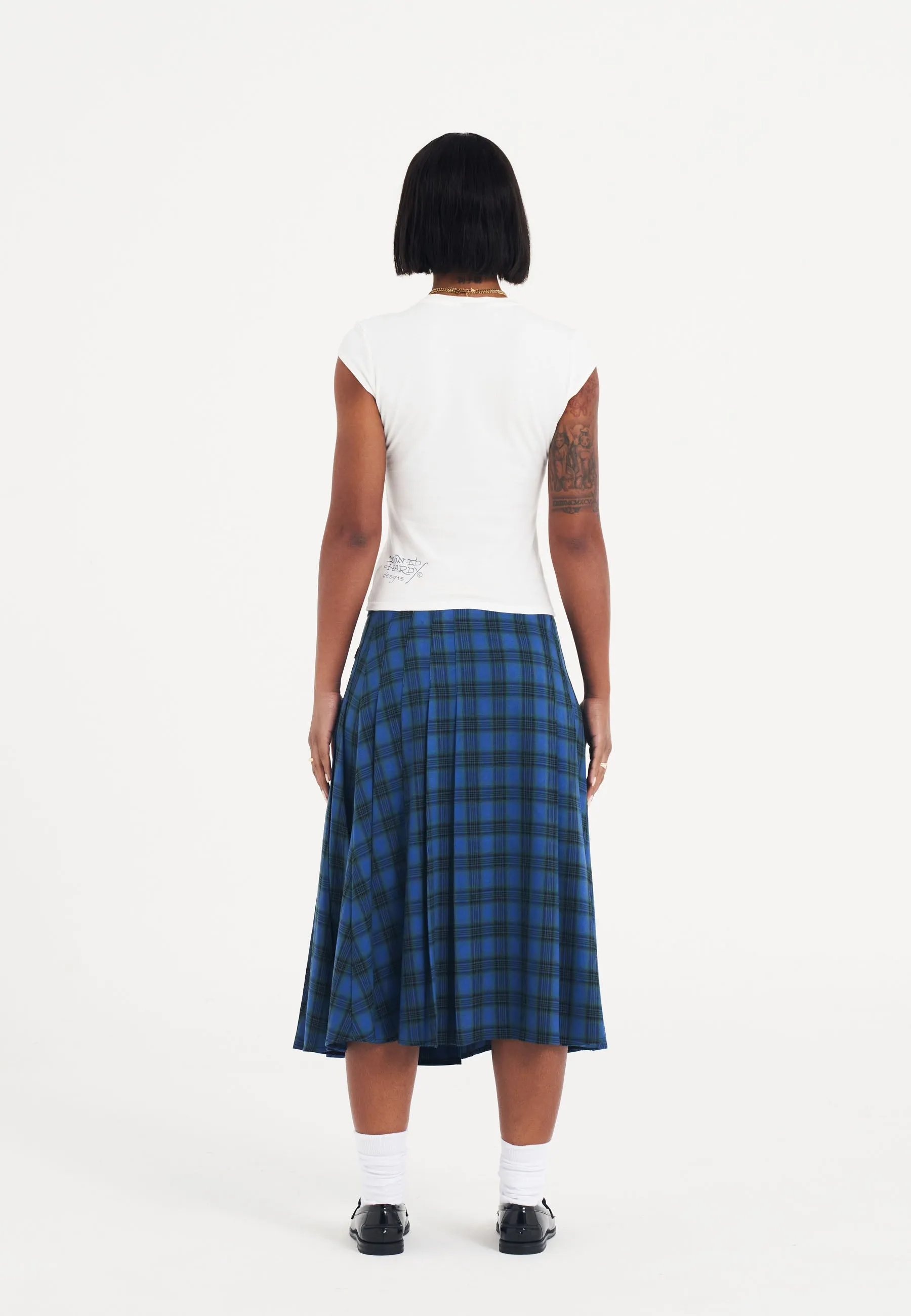 Womens Love Bird Kilt Midi Skirt - Blue