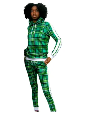 Women’s Slim-Fit Green Stripe Tracksuit Set – Stylish & Comfortable Two-Piece Outfit