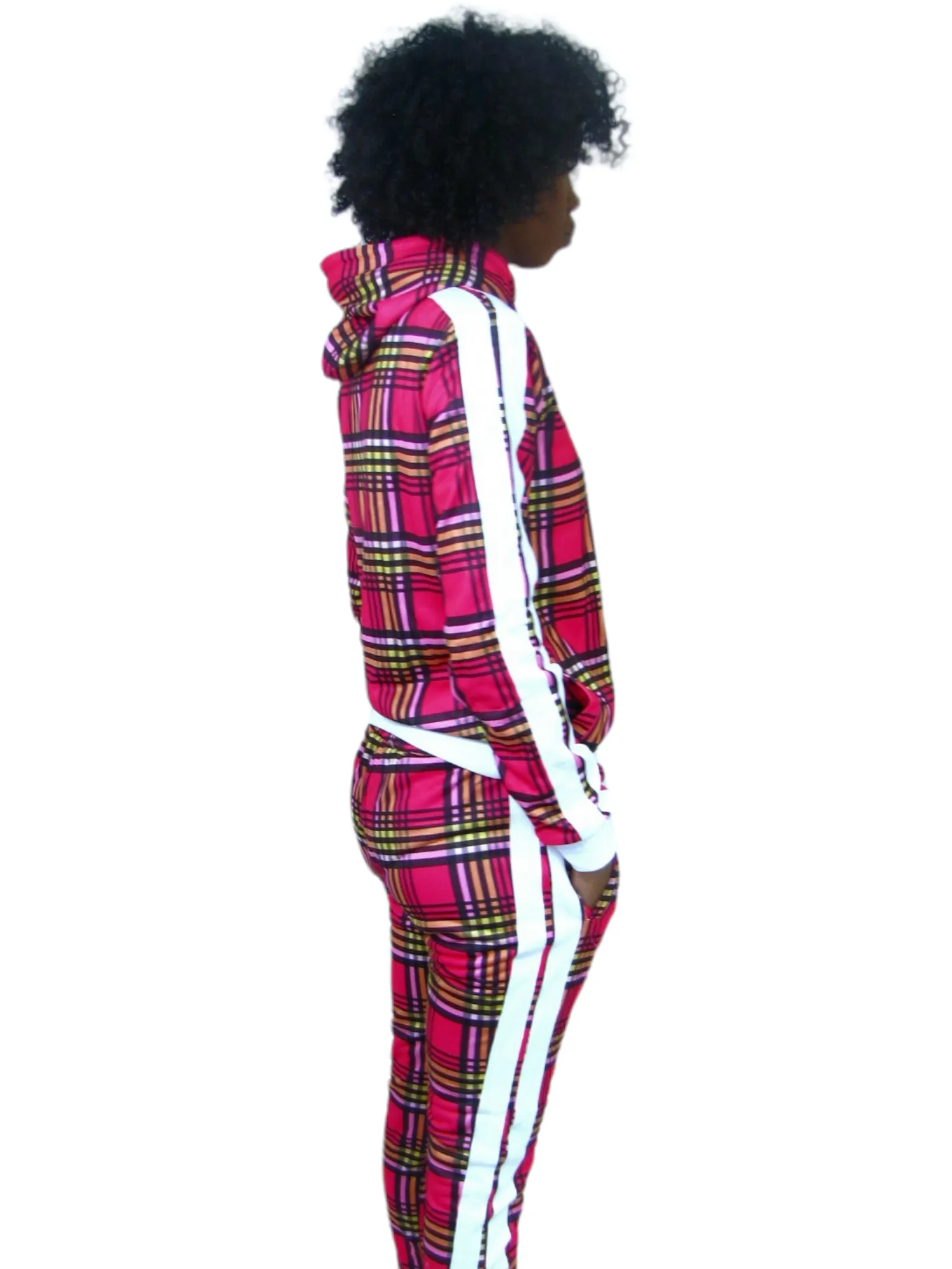 Women’s Slim-Fit Pink Stripe Tracksuit Set – Chic & Comfortable Two-Piece Outfit