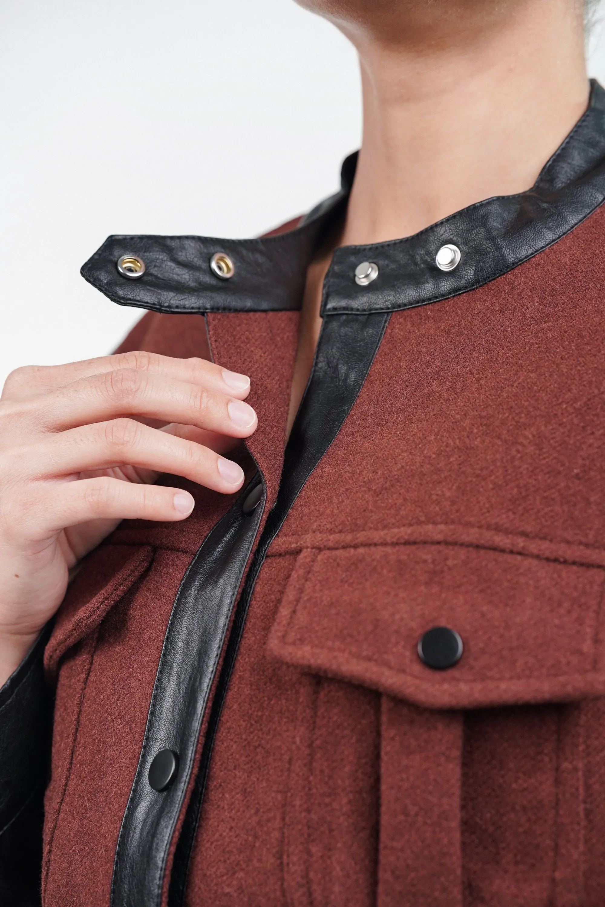 Woolen Jacket With Leather Sleeves